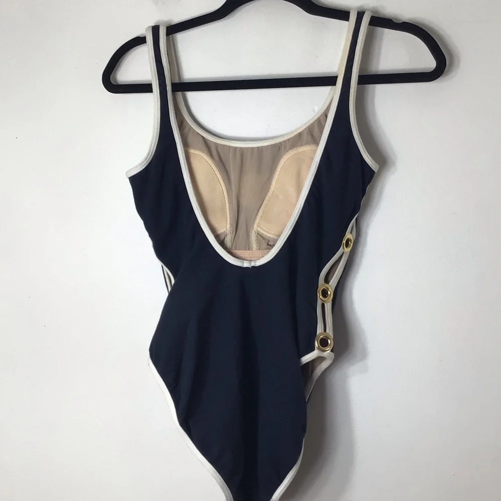 La Blanca one piece swimsuit 12 blue rare USA cotton nautical sail classic - Picture 3 of 8